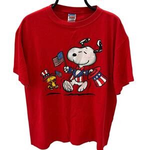 Vintage Y2K Peanuts Snoopy & Woodstock Patriotic 4th of July T-Shirt ~ Adult MD